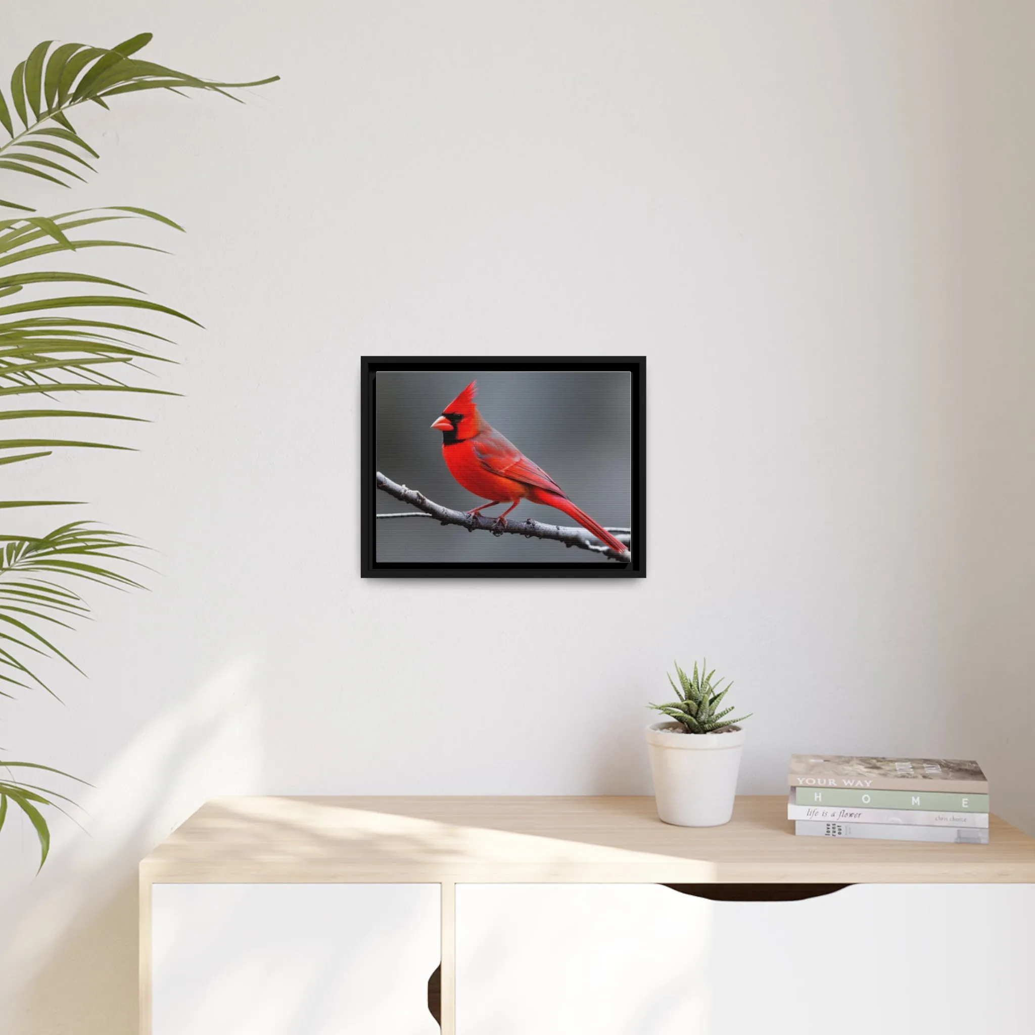 Red Cardinal Bird Matte Canvas with Black Frame