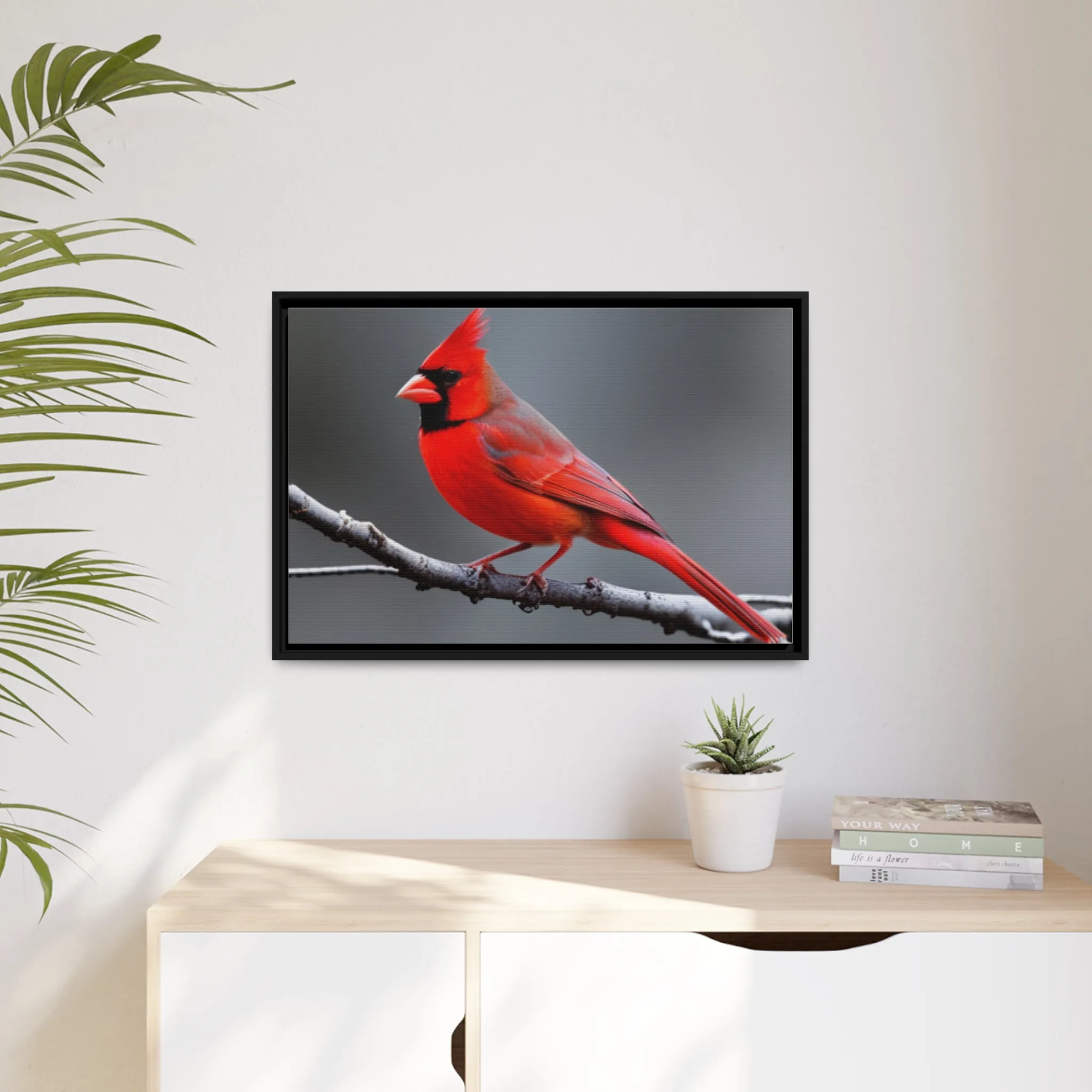 Red Cardinal Bird Matte Canvas with Black Frame