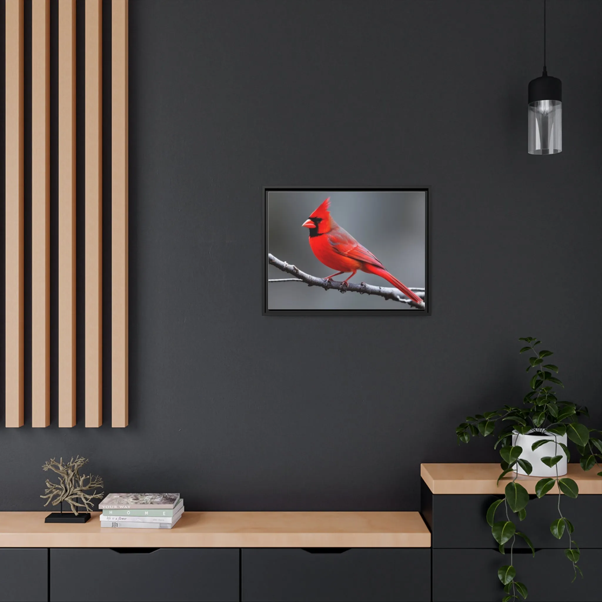 Red Cardinal Bird Matte Canvas with Black Frame