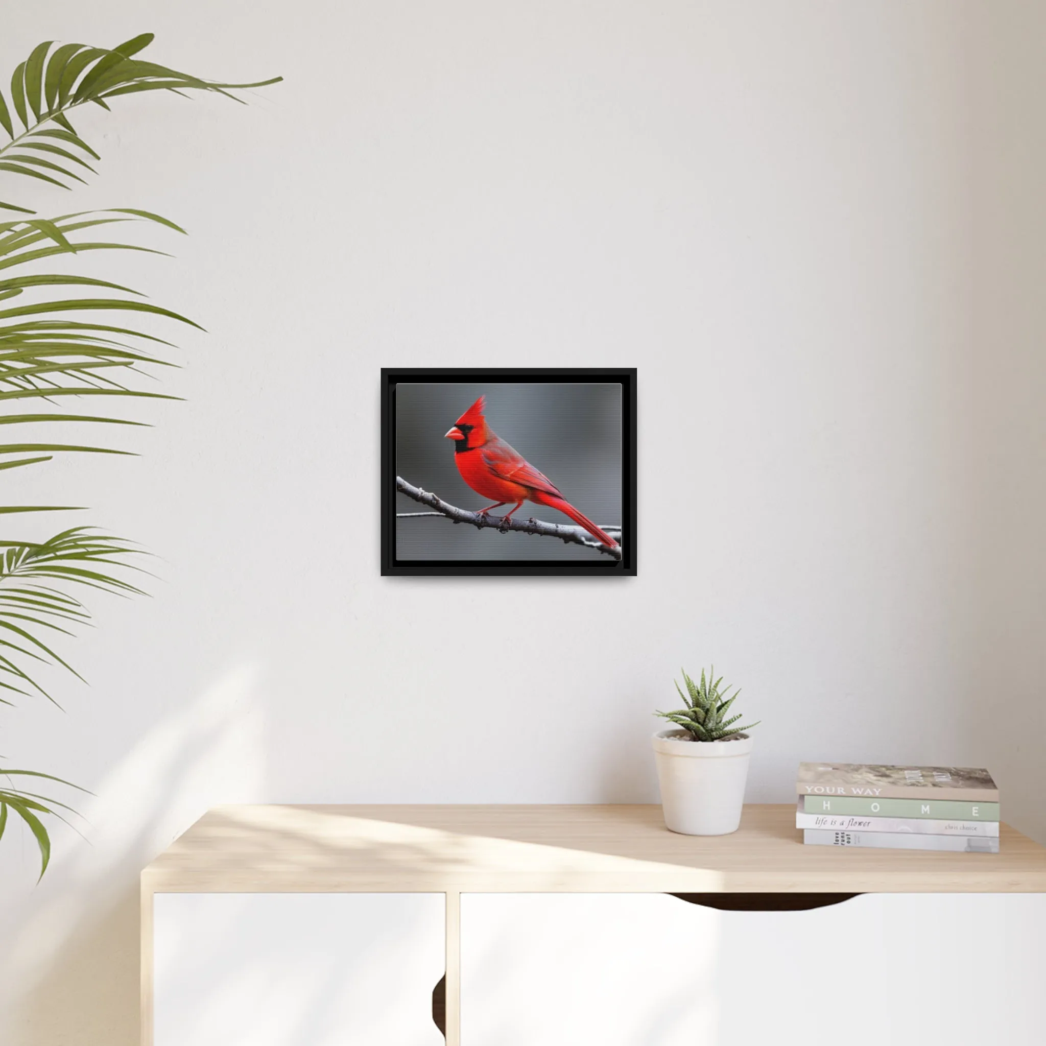 Red Cardinal Bird Matte Canvas with Black Frame
