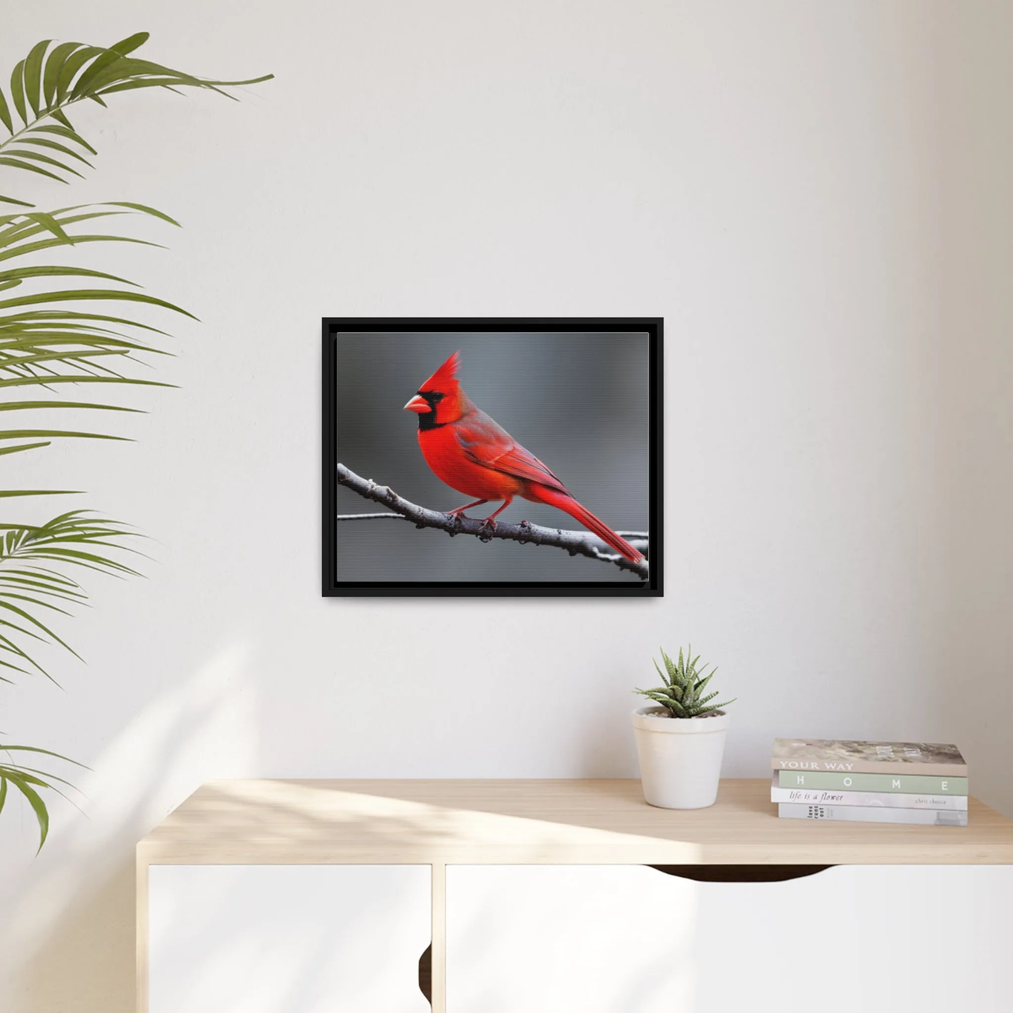 Red Cardinal Bird Matte Canvas with Black Frame