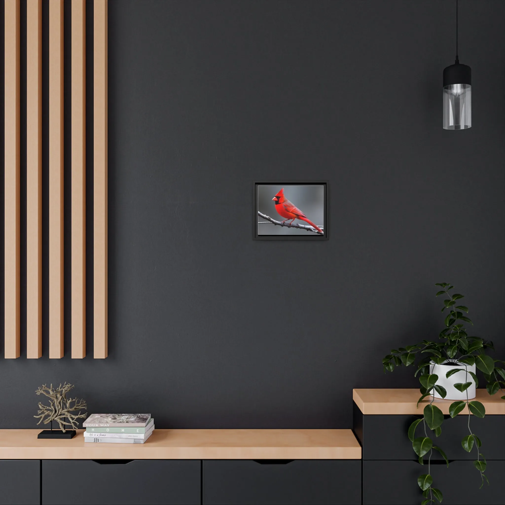 Red Cardinal Bird Matte Canvas with Black Frame