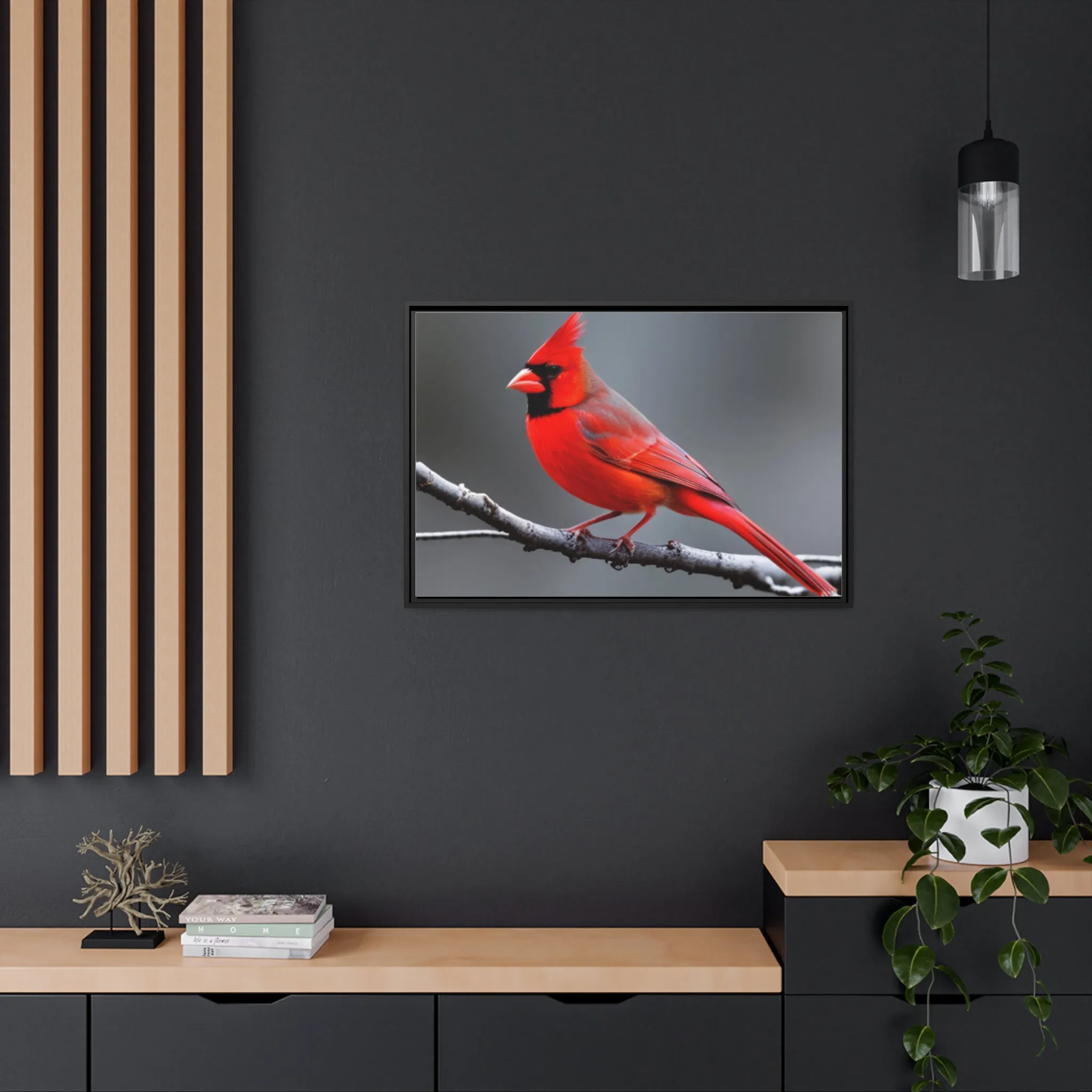 Red Cardinal Bird Matte Canvas with Black Frame