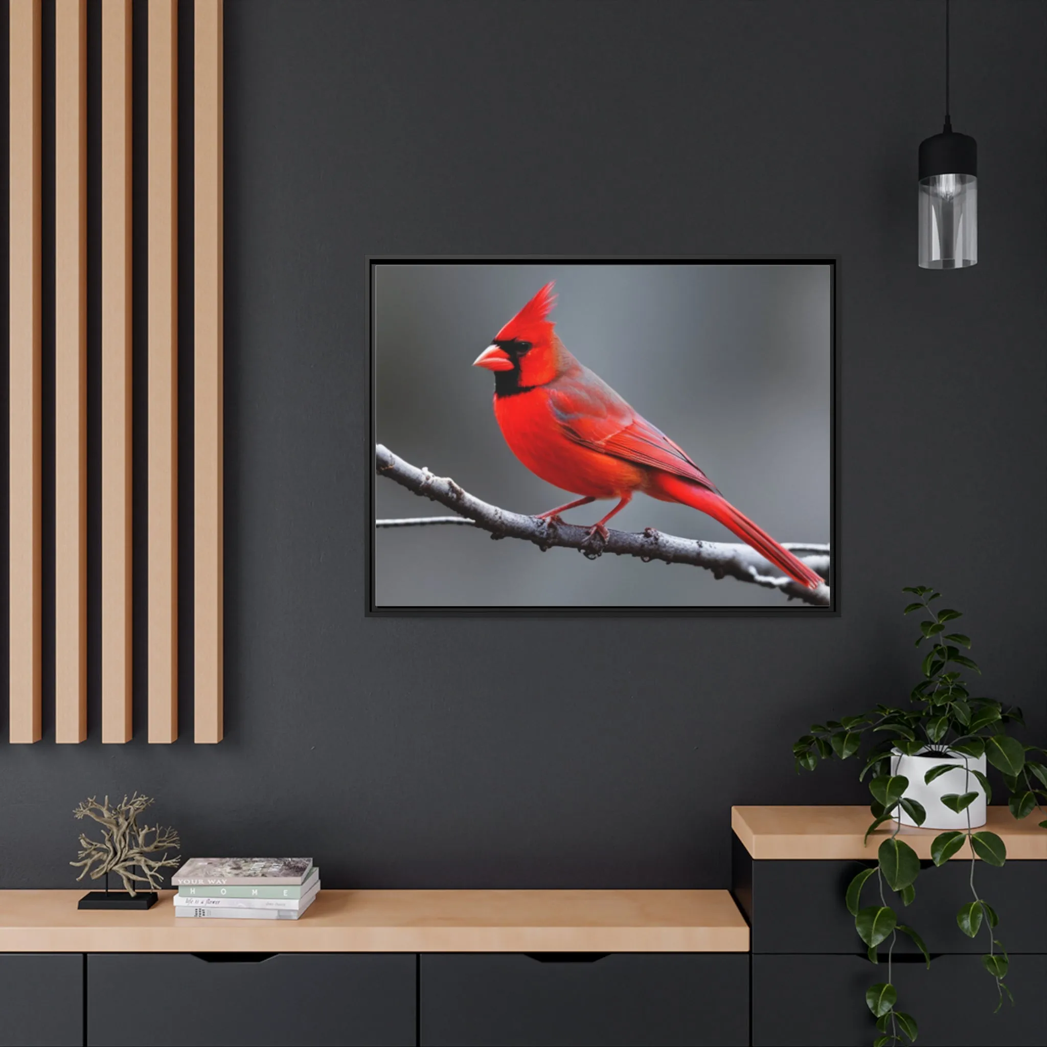 Red Cardinal Bird Matte Canvas with Black Frame