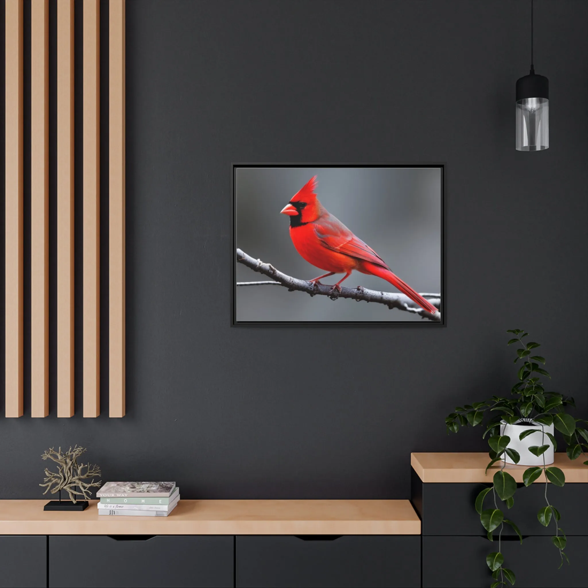 Red Cardinal Bird Matte Canvas with Black Frame