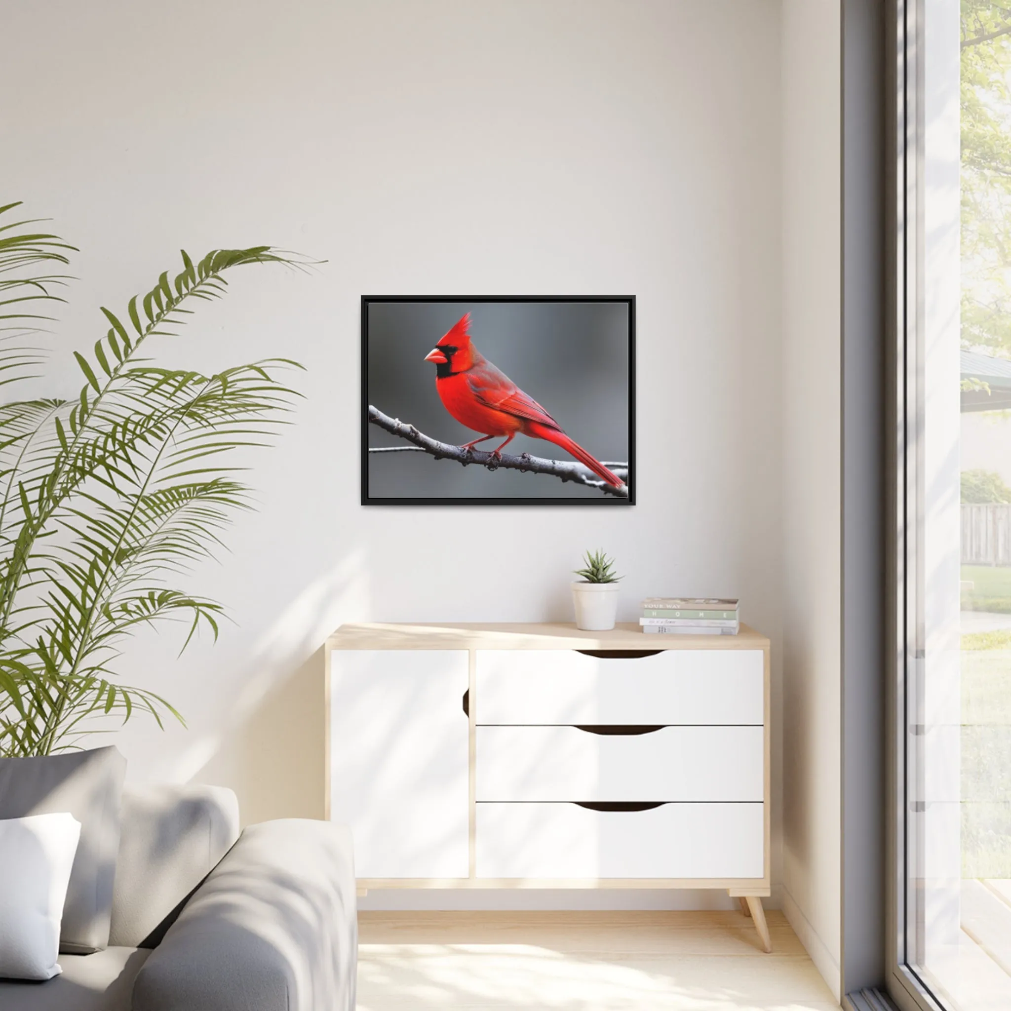 Red Cardinal Bird Matte Canvas with Black Frame