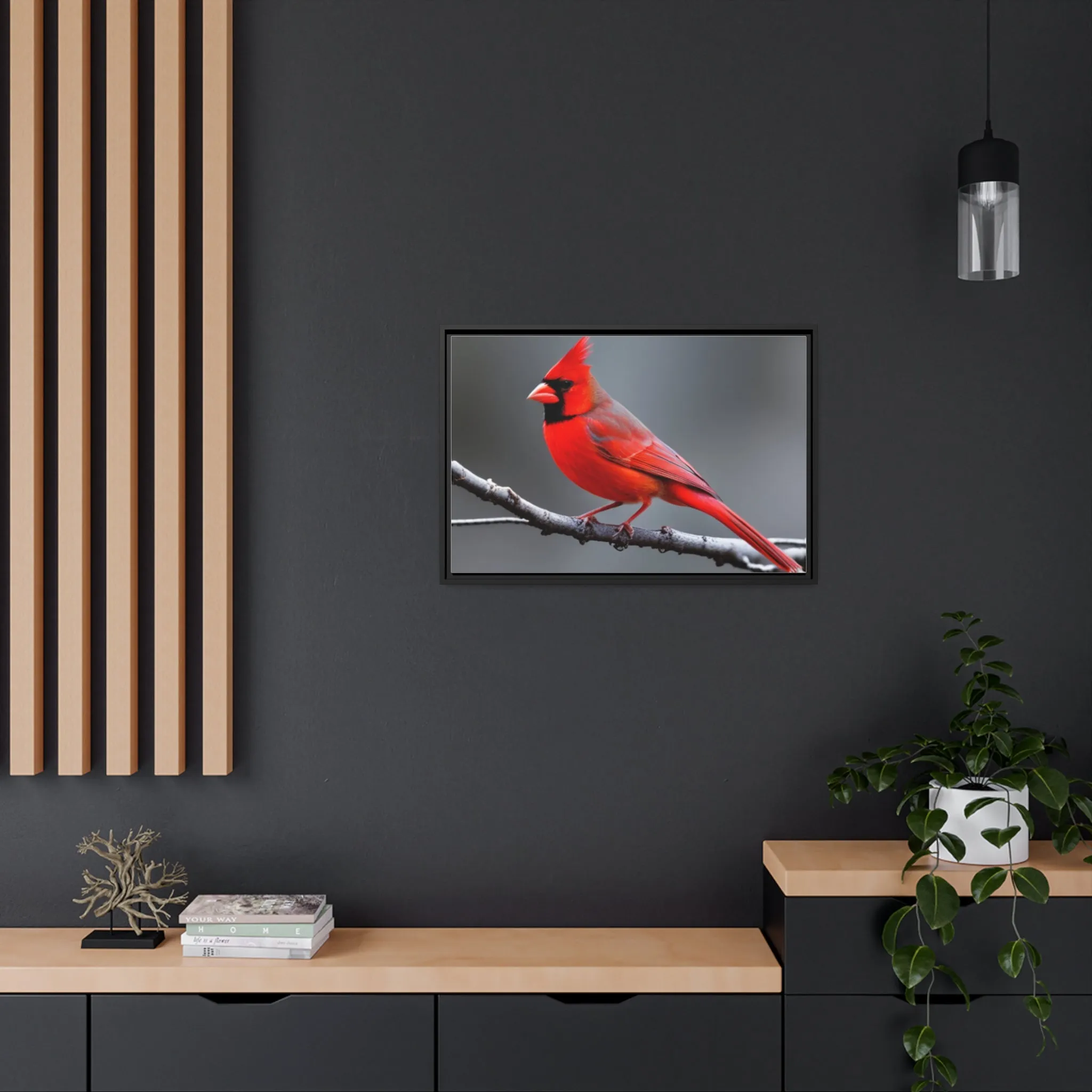 Red Cardinal Bird Matte Canvas with Black Frame