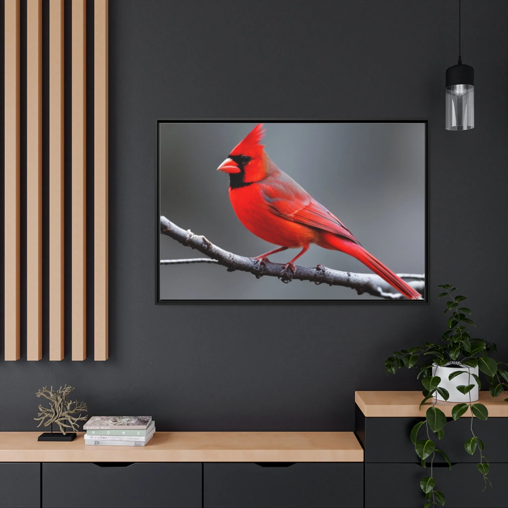 Red Cardinal Bird Matte Canvas with Black Frame