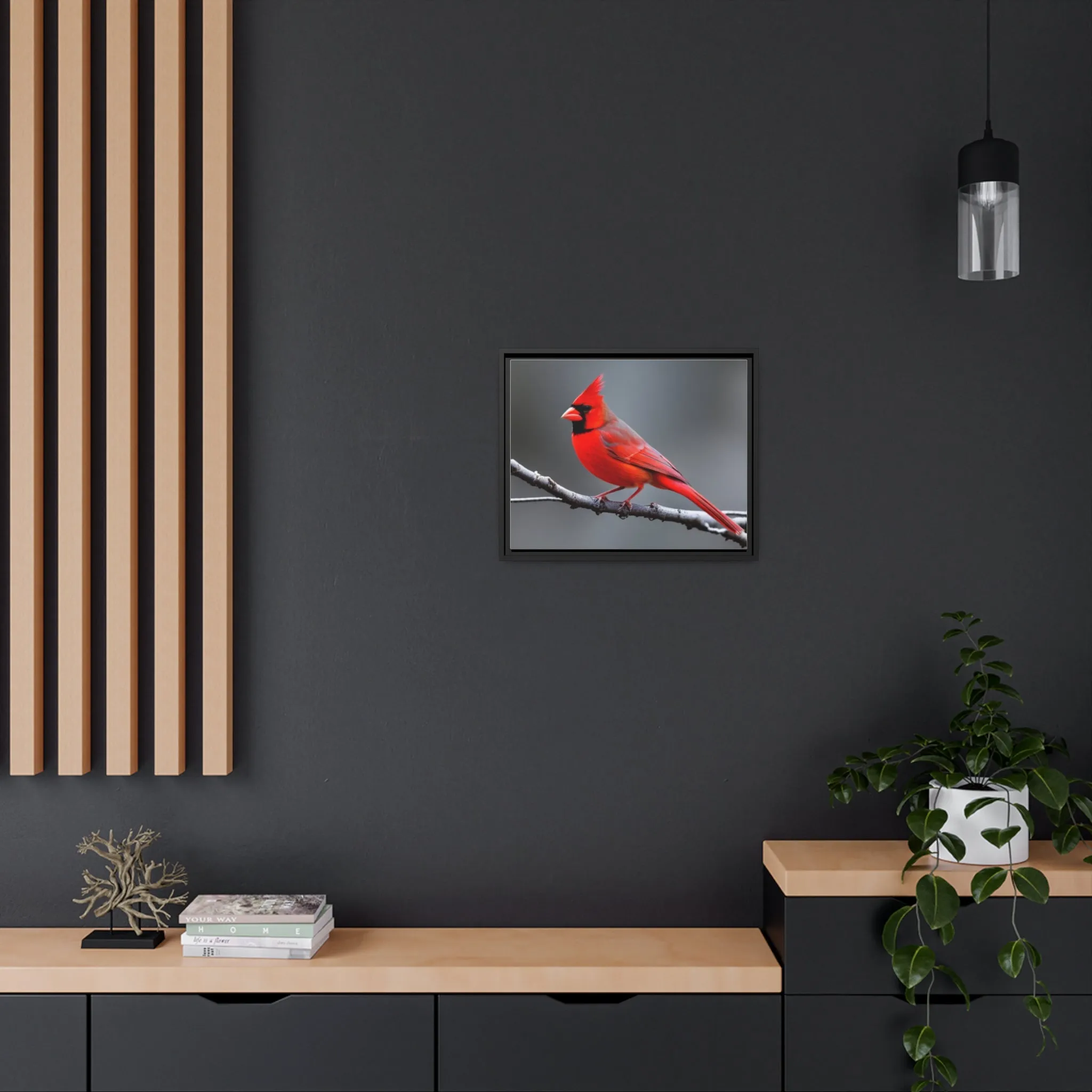 Red Cardinal Bird Matte Canvas with Black Frame