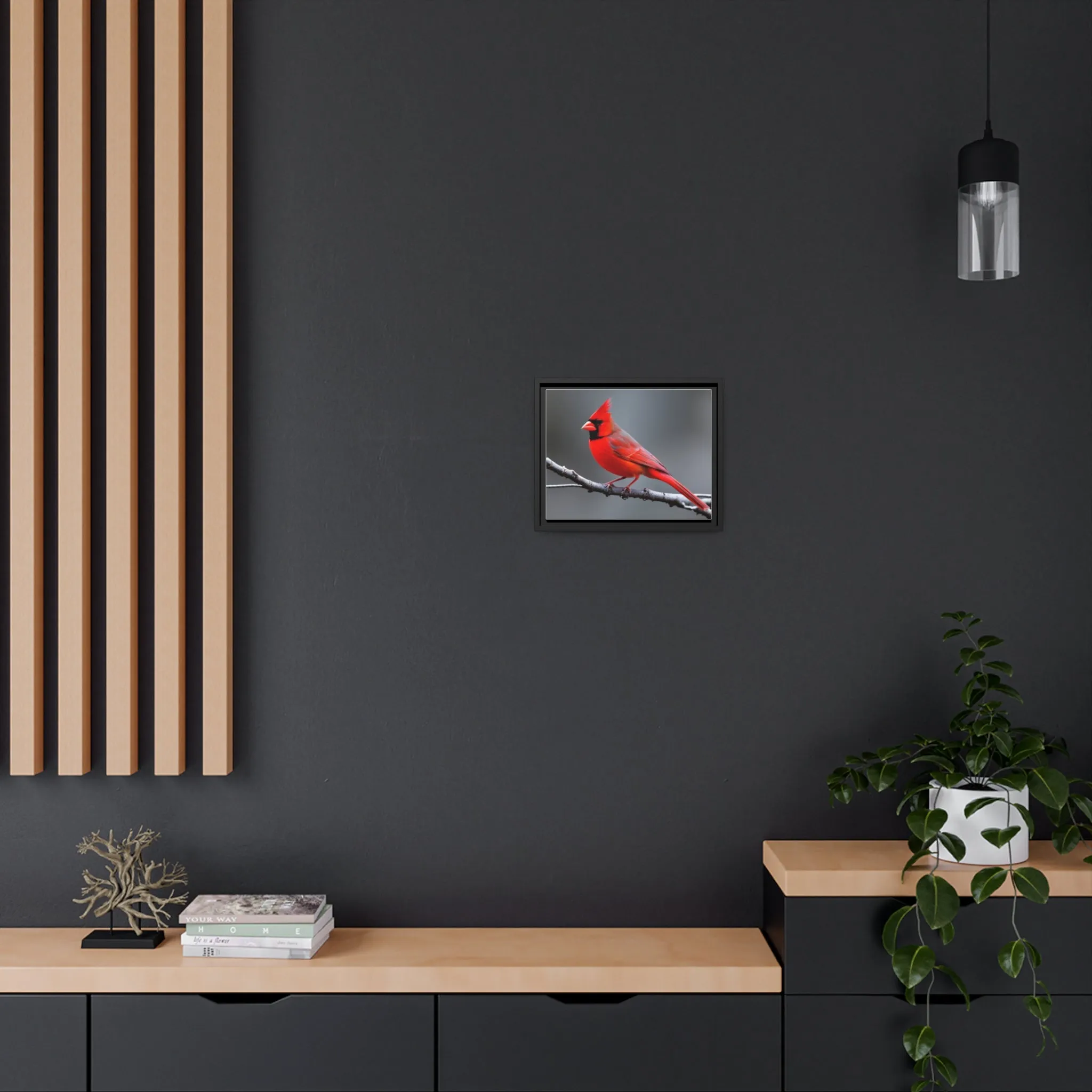 Red Cardinal Bird Matte Canvas with Black Frame