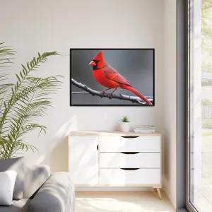 Red Cardinal Bird Matte Canvas with Black Frame