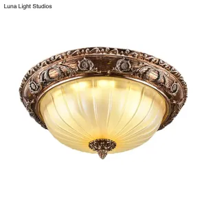 Ribbed Frosted Glass LED Flush Mount Ceiling Light in Traditional Brown - 14"/16"/19.5