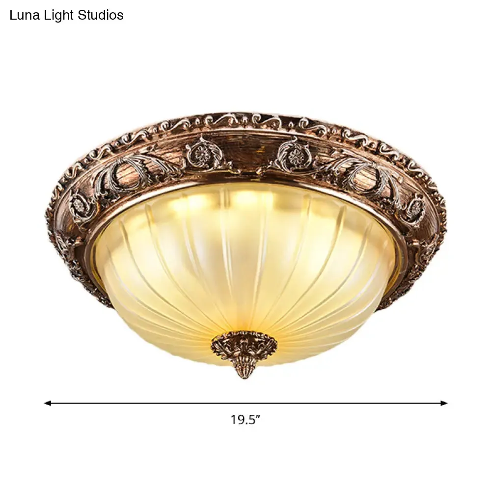 Ribbed Frosted Glass LED Flush Mount Ceiling Light in Traditional Brown - 14"/16"/19.5