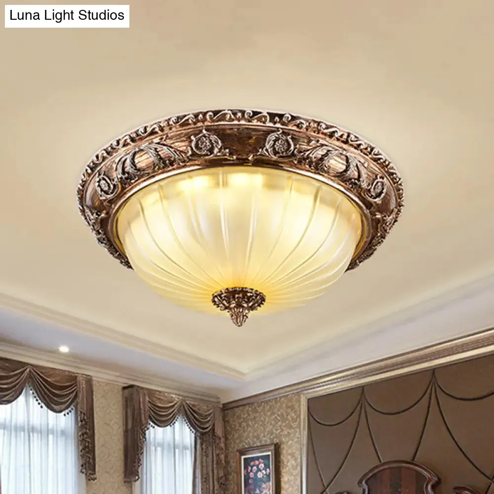 Ribbed Frosted Glass LED Flush Mount Ceiling Light in Traditional Brown - 14"/16"/19.5
