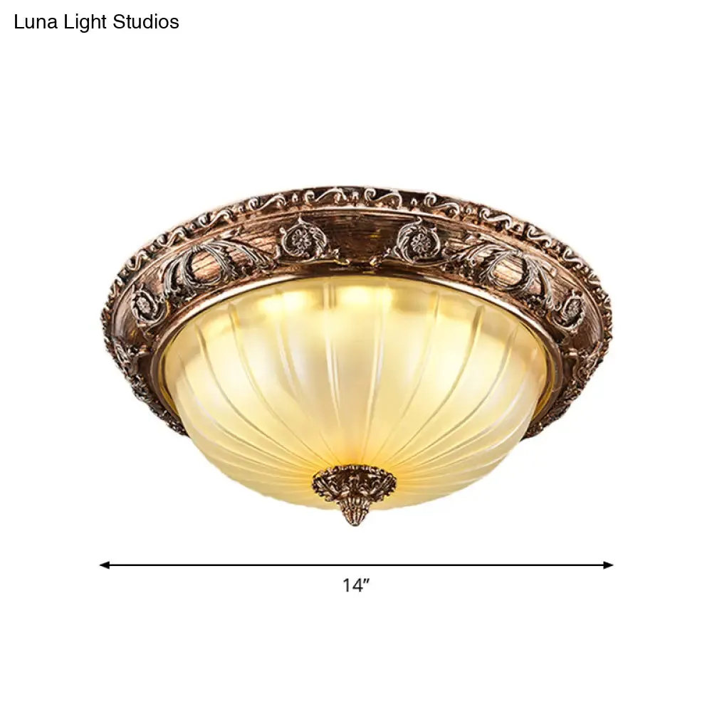 Ribbed Frosted Glass LED Flush Mount Ceiling Light in Traditional Brown - 14"/16"/19.5