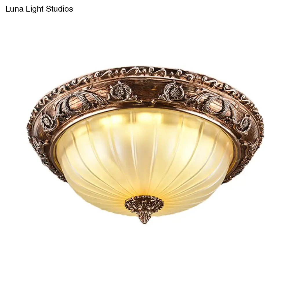 Ribbed Frosted Glass LED Flush Mount Ceiling Light in Traditional Brown - 14"/16"/19.5
