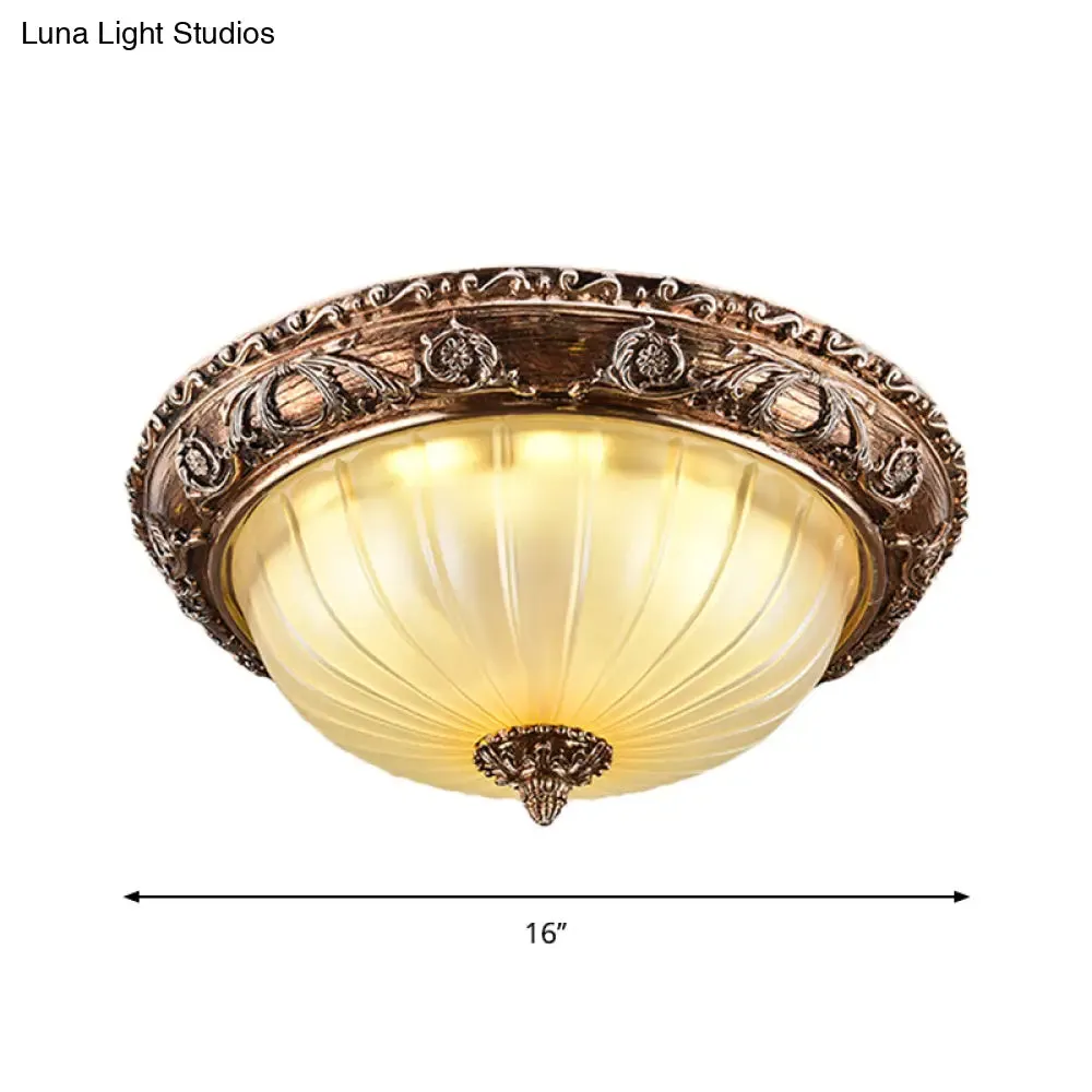 Ribbed Frosted Glass LED Flush Mount Ceiling Light in Traditional Brown - 14"/16"/19.5
