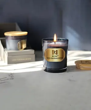 Rune Oud Sandalwood Scented Candle | Burning Time up to 45-50 Hrs | Made with 100% Natural Soy Wax | Eco-Friendly | Best for Home Decor and Gifts