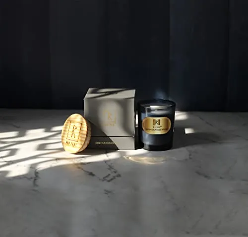 Rune Oud Sandalwood Scented Candle | Burning Time up to 45-50 Hrs | Made with 100% Natural Soy Wax | Eco-Friendly | Best for Home Decor and Gifts