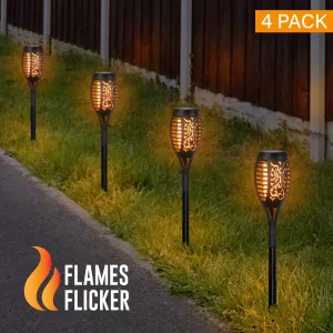Set of 4 Solar Dancing Flame Torch Garden Stakes- Small, 3 inches by 20 Inches