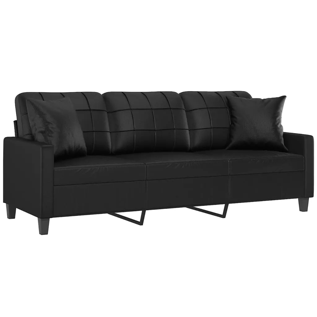 Sofa Loveseat Couch Sofa Settee with Throw Pillows Black Faux Leather