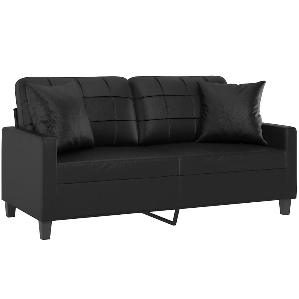 Sofa Loveseat Couch Sofa Settee with Throw Pillows Black Faux Leather