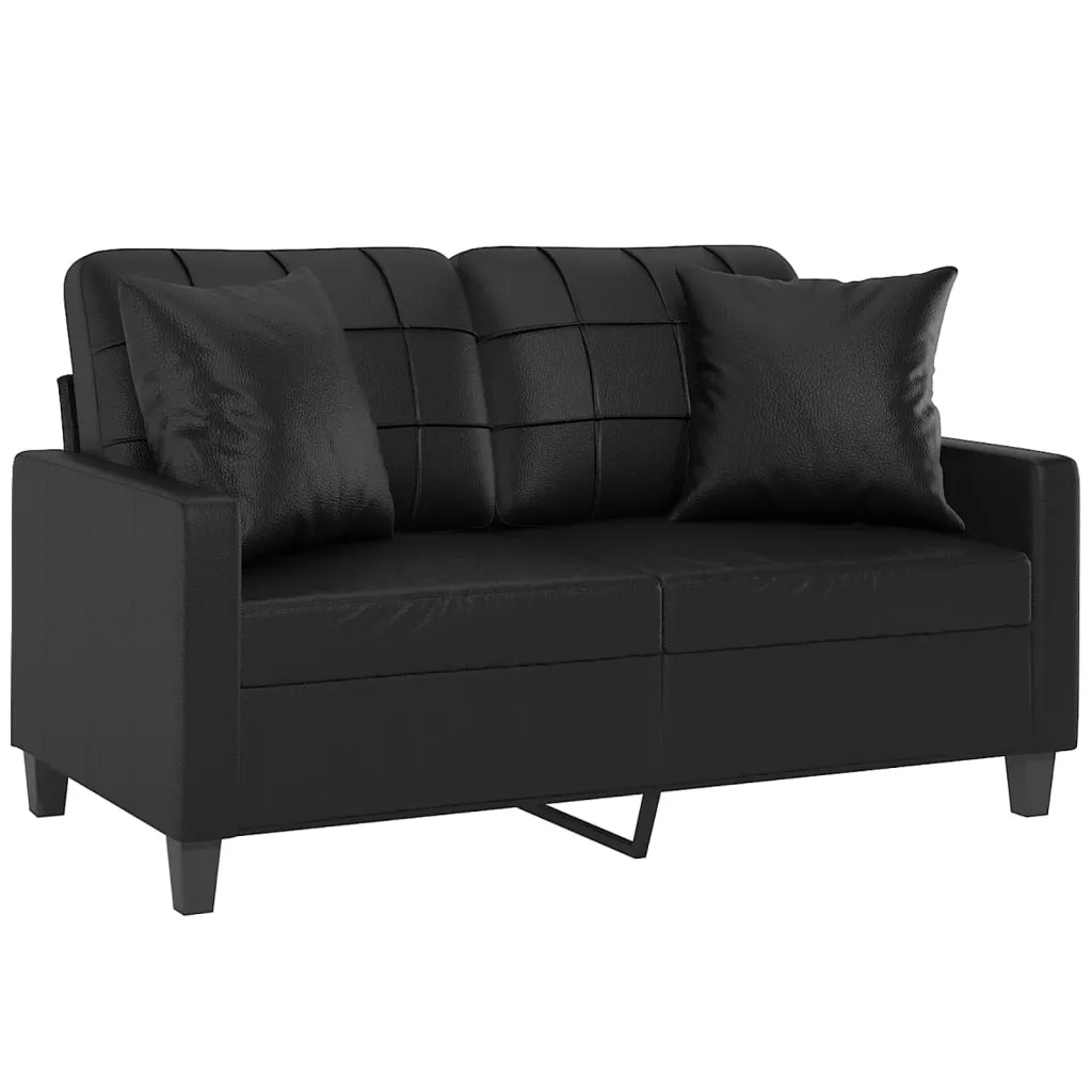 Sofa Loveseat Couch Sofa Settee with Throw Pillows Black Faux Leather