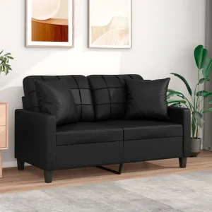 Sofa Loveseat Couch Sofa Settee with Throw Pillows Black Faux Leather
