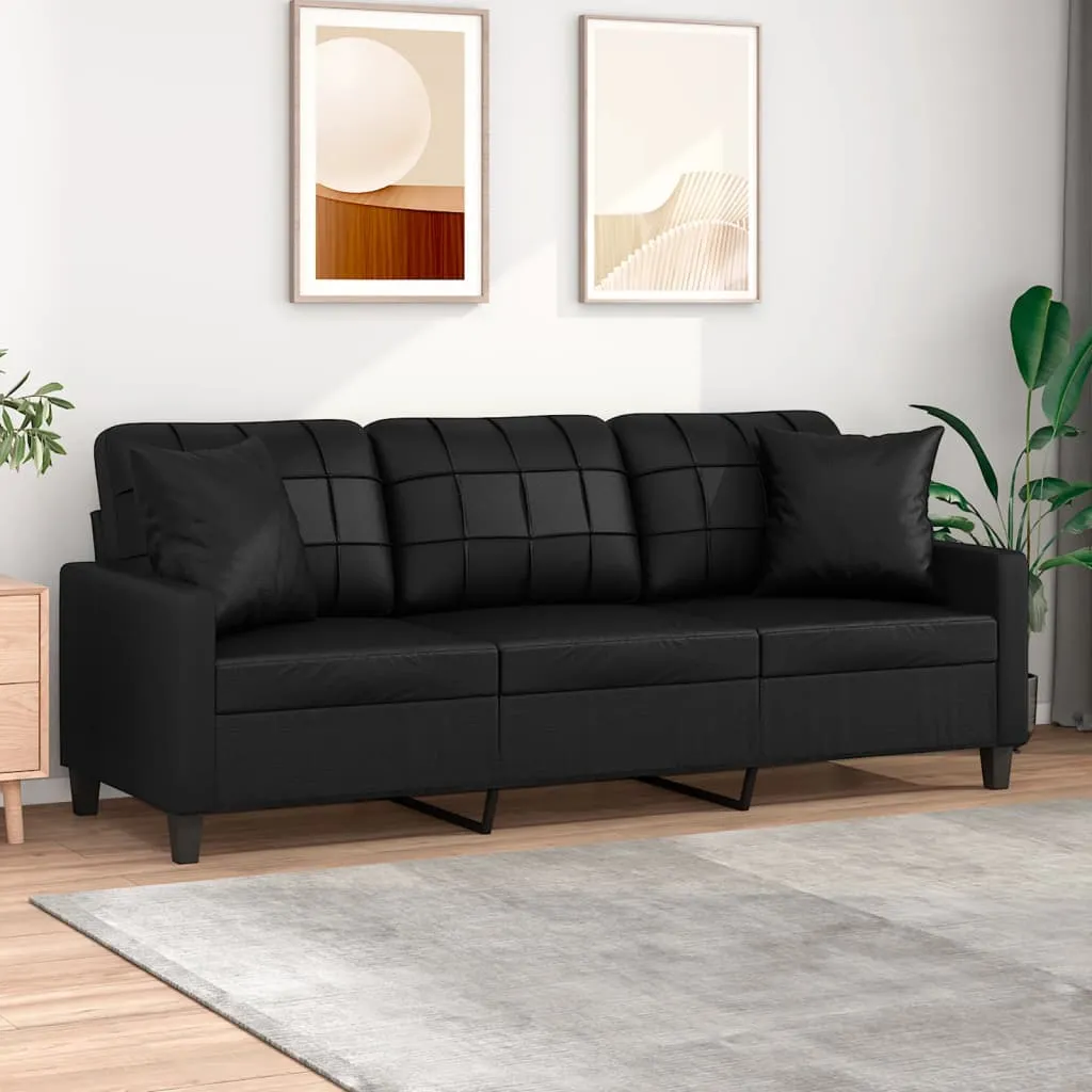 Sofa Loveseat Couch Sofa Settee with Throw Pillows Black Faux Leather