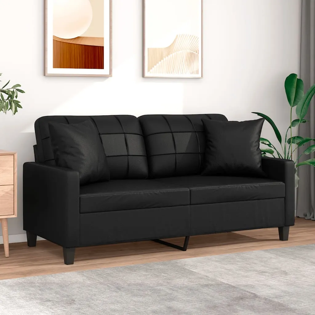 Sofa Loveseat Couch Sofa Settee with Throw Pillows Black Faux Leather