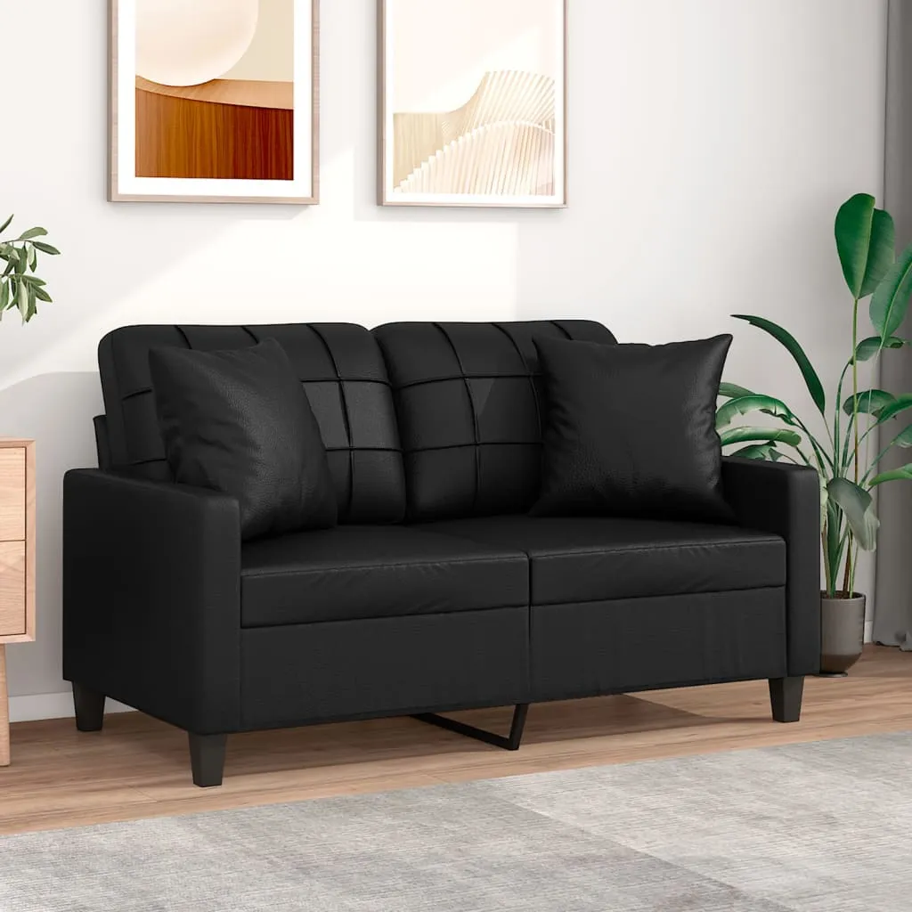 Sofa Loveseat Couch Sofa Settee with Throw Pillows Black Faux Leather