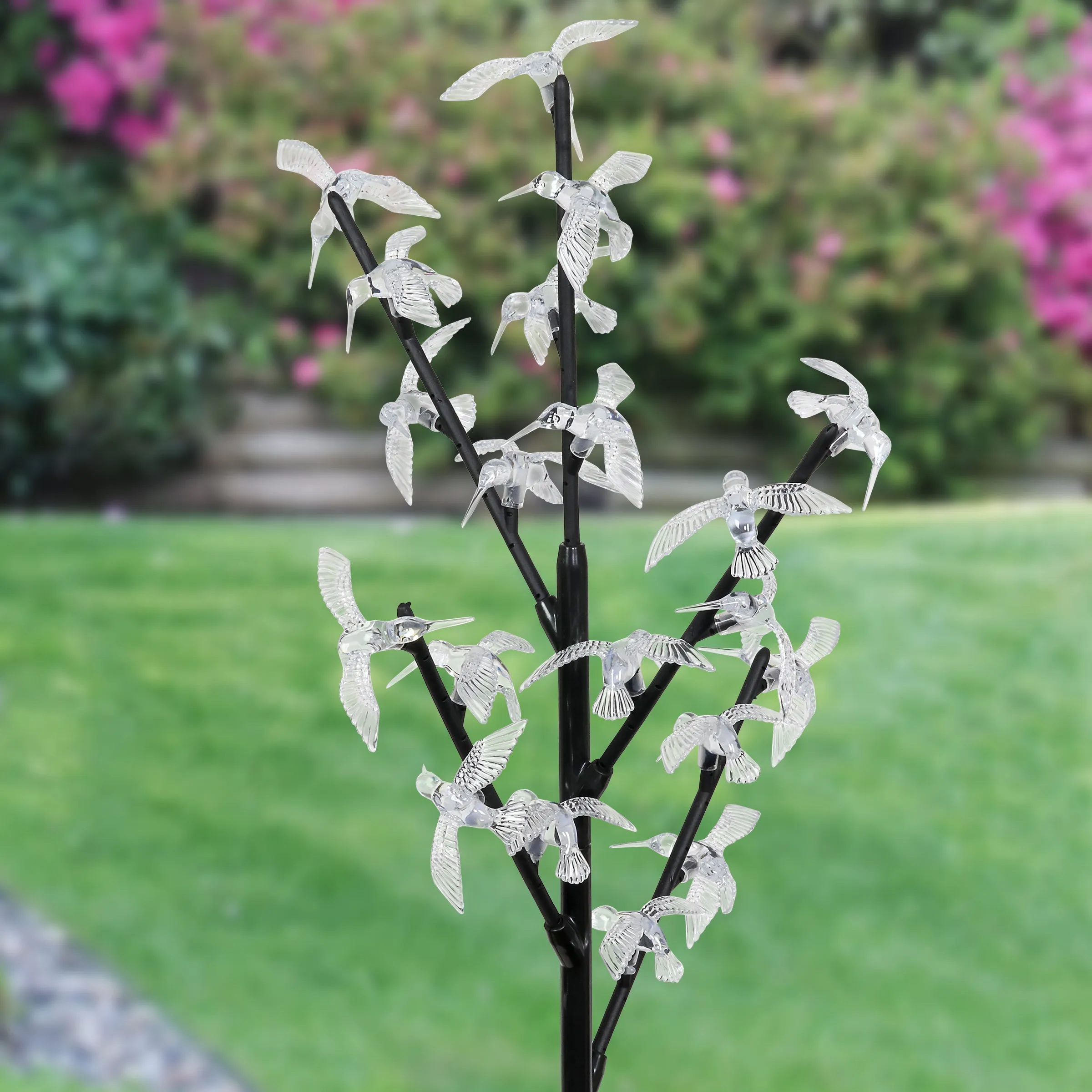 Solar Bird Branch Garden Stake with Twenty LED Lights, 13 by 38 Inches