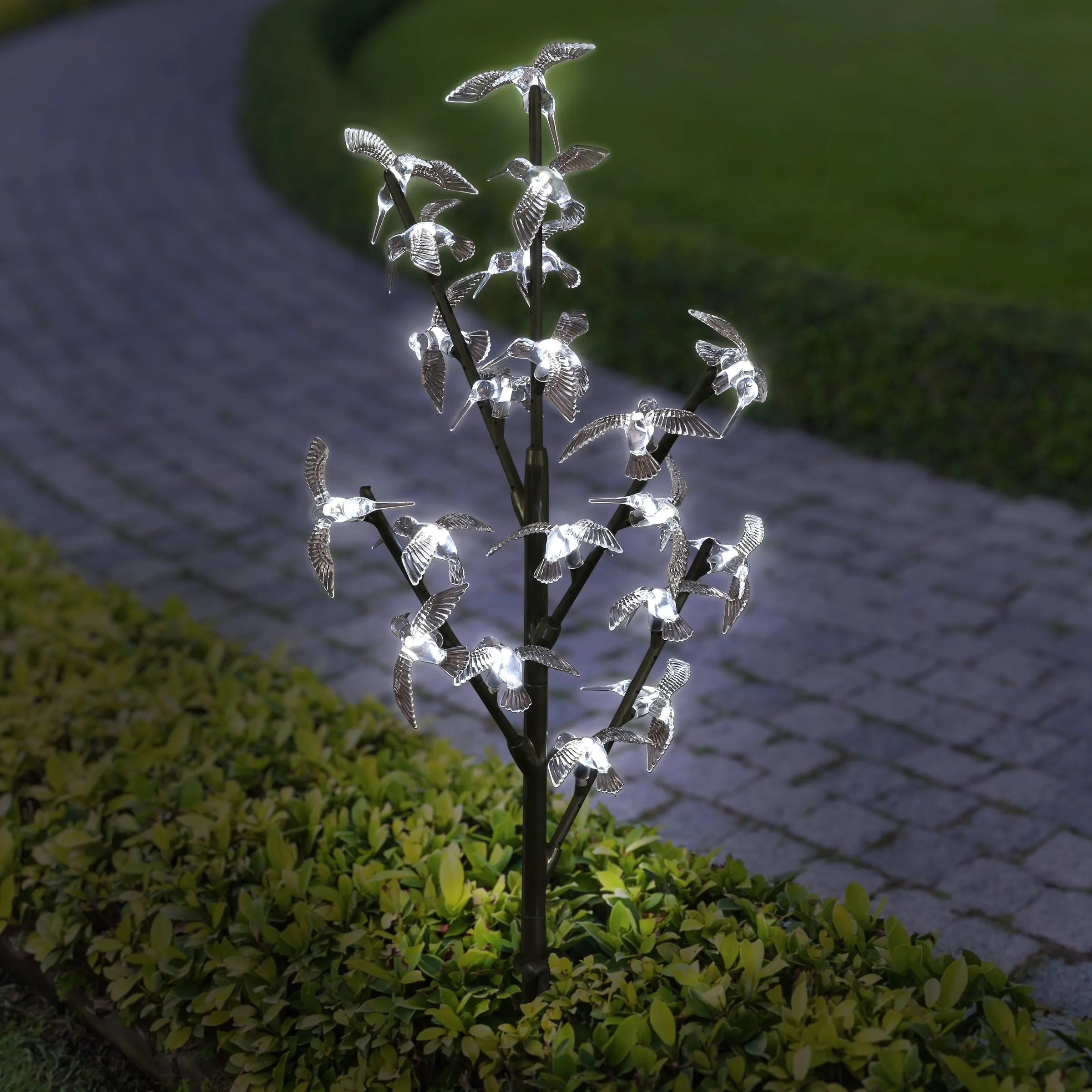 Solar Bird Branch Garden Stake with Twenty LED Lights, 13 by 38 Inches