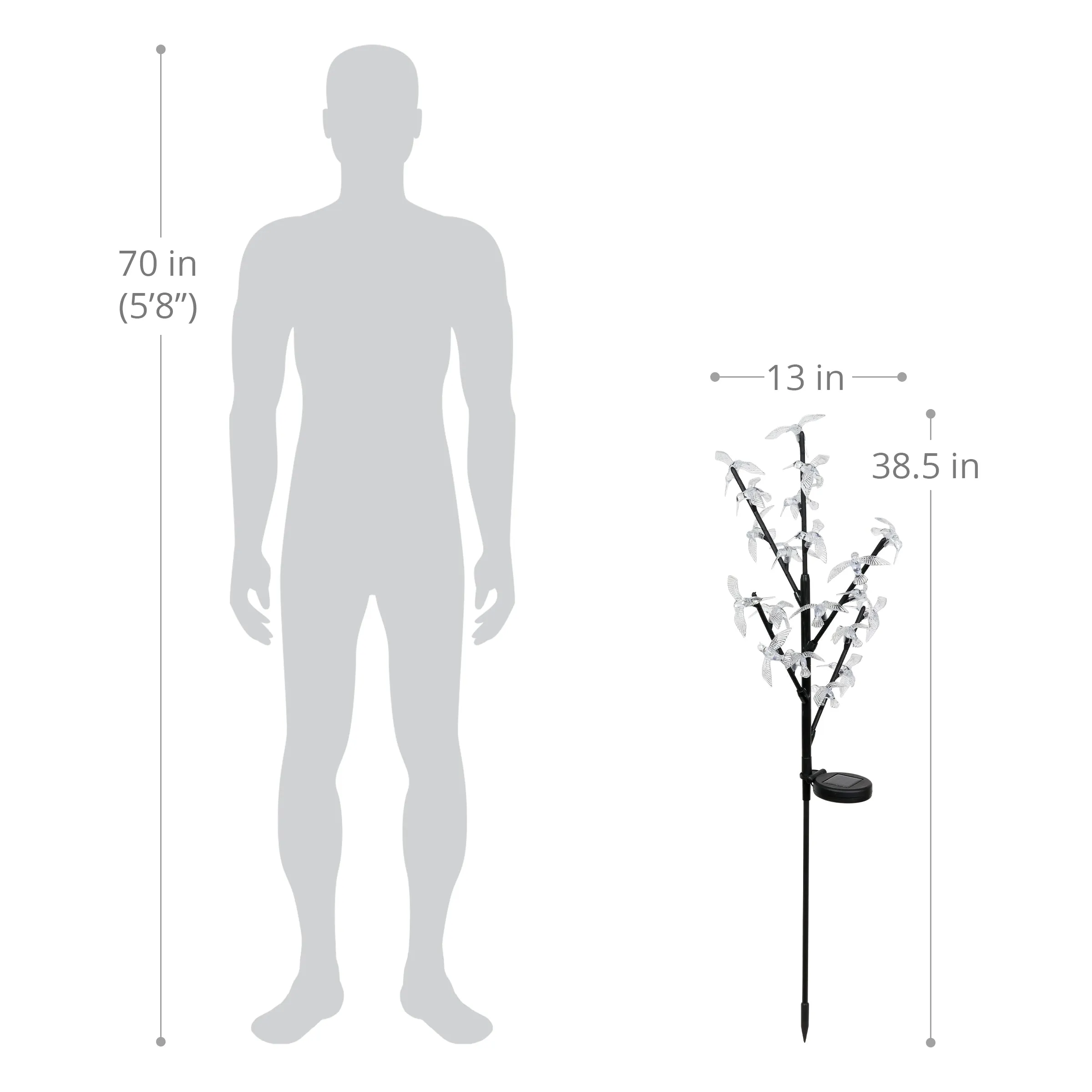 Solar Bird Branch Garden Stake with Twenty LED Lights, 13 by 38 Inches