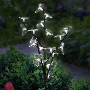 Solar Butterfly Branch Garden Stake with Twenty LED Lights, 13 by 38 Inches
