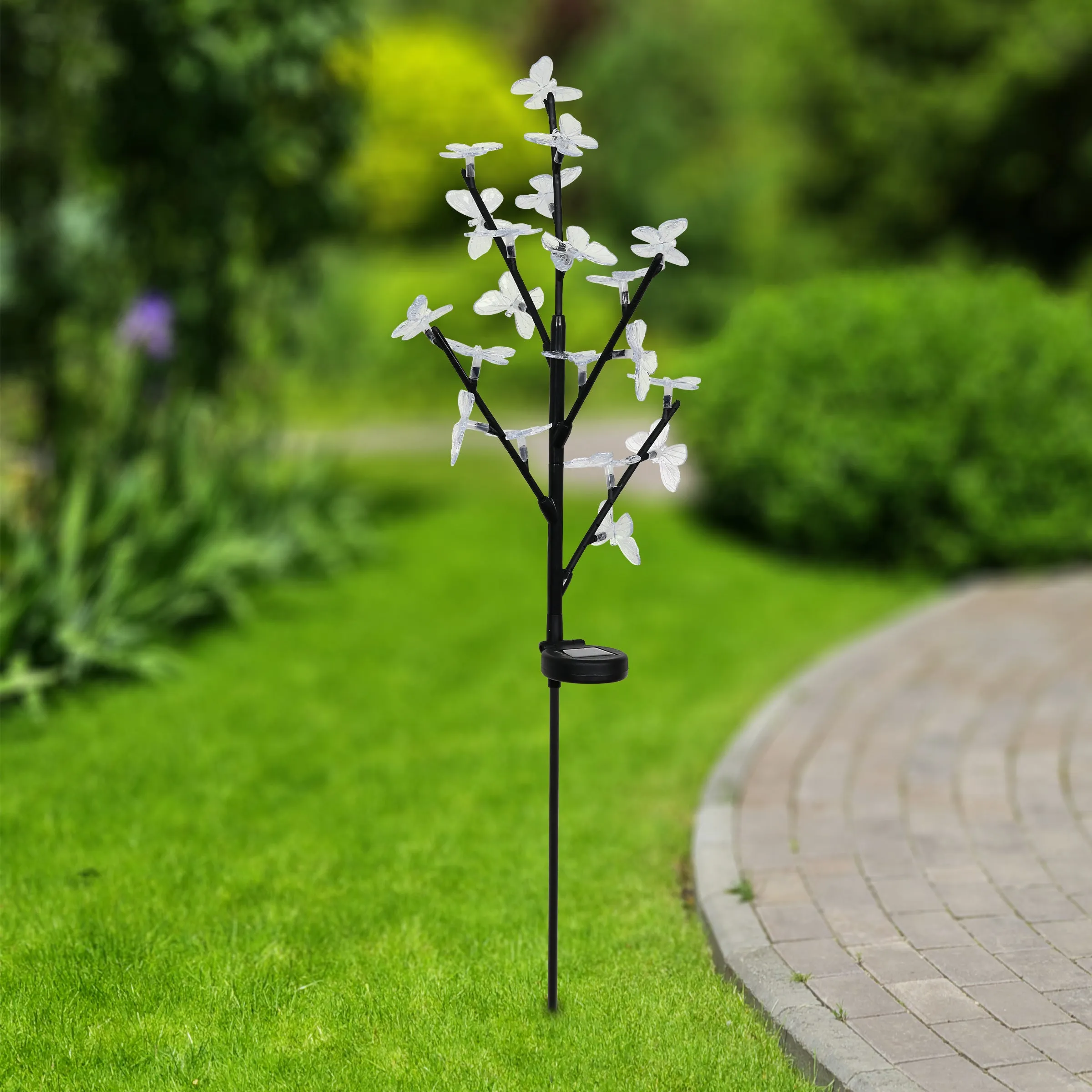 Solar Butterfly Branch Garden Stake with Twenty LED Lights, 13 by 38 Inches
