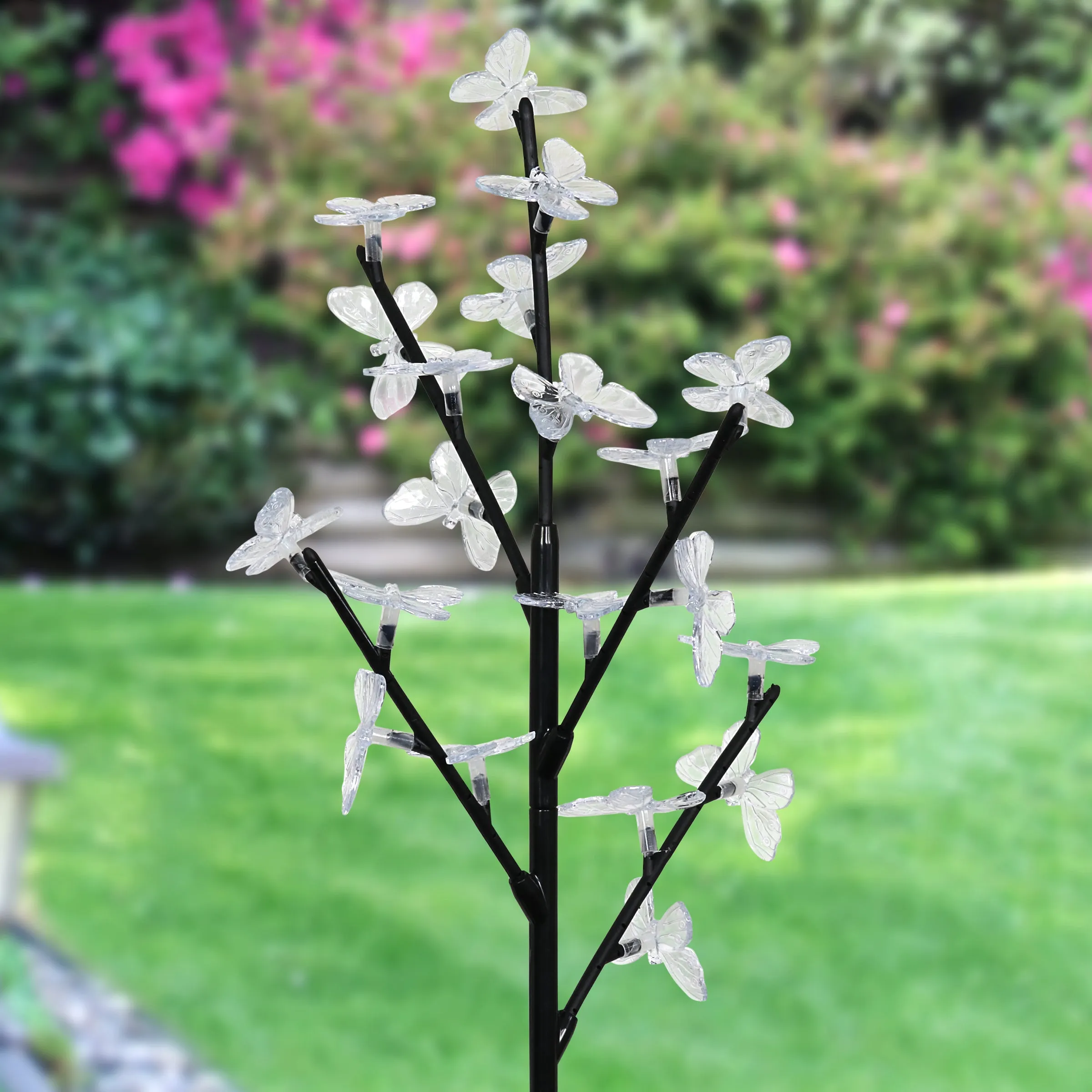 Solar Butterfly Branch Garden Stake with Twenty LED Lights, 13 by 38 Inches