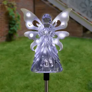 Solar Clear White Angel with Wings and Twelve LED lights on a Metal Garden Stake, 4 by 34 Inches