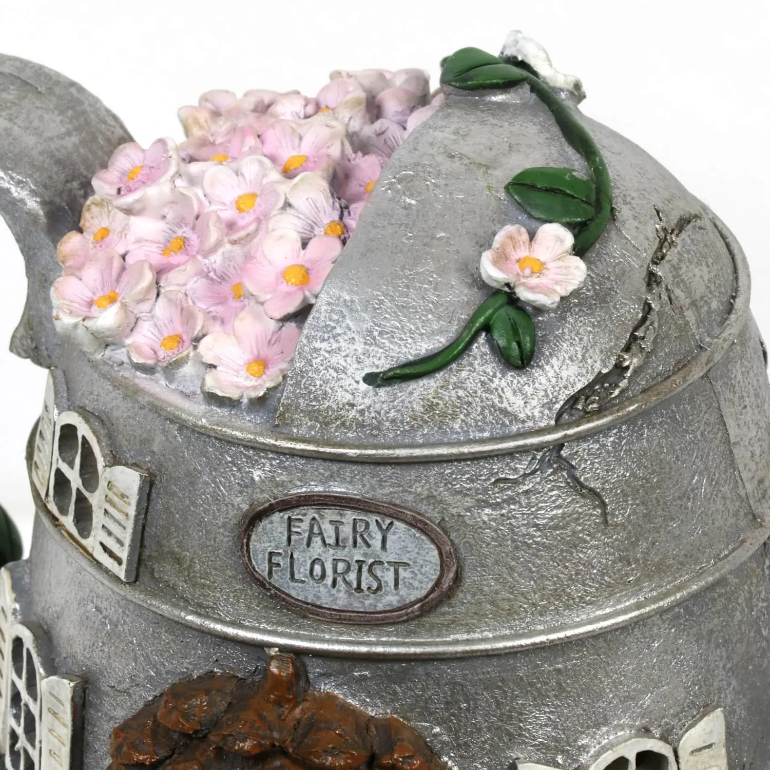 Solar Silver Tea Pot Fairy House Garden Statue, 7 Inch