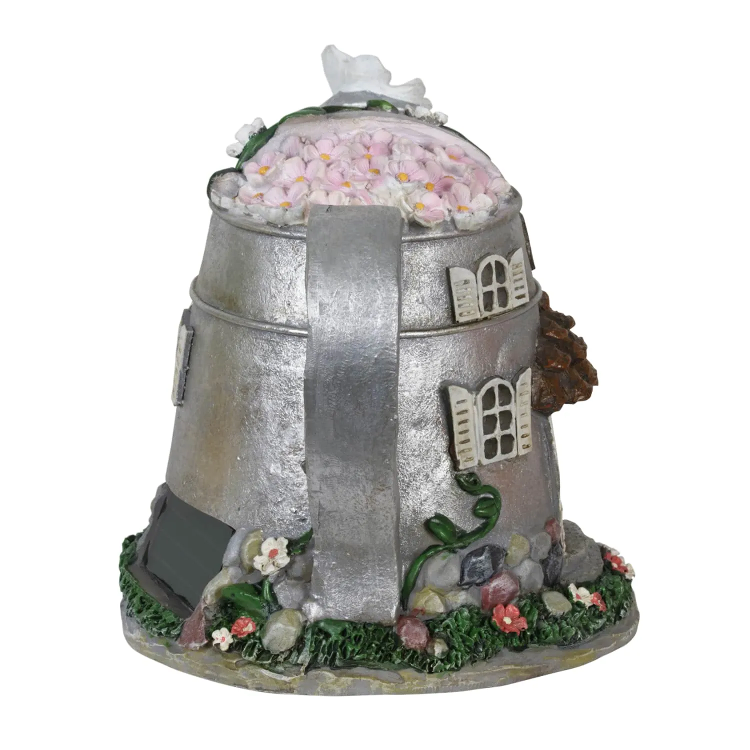 Solar Silver Tea Pot Fairy House Garden Statue, 7 Inch