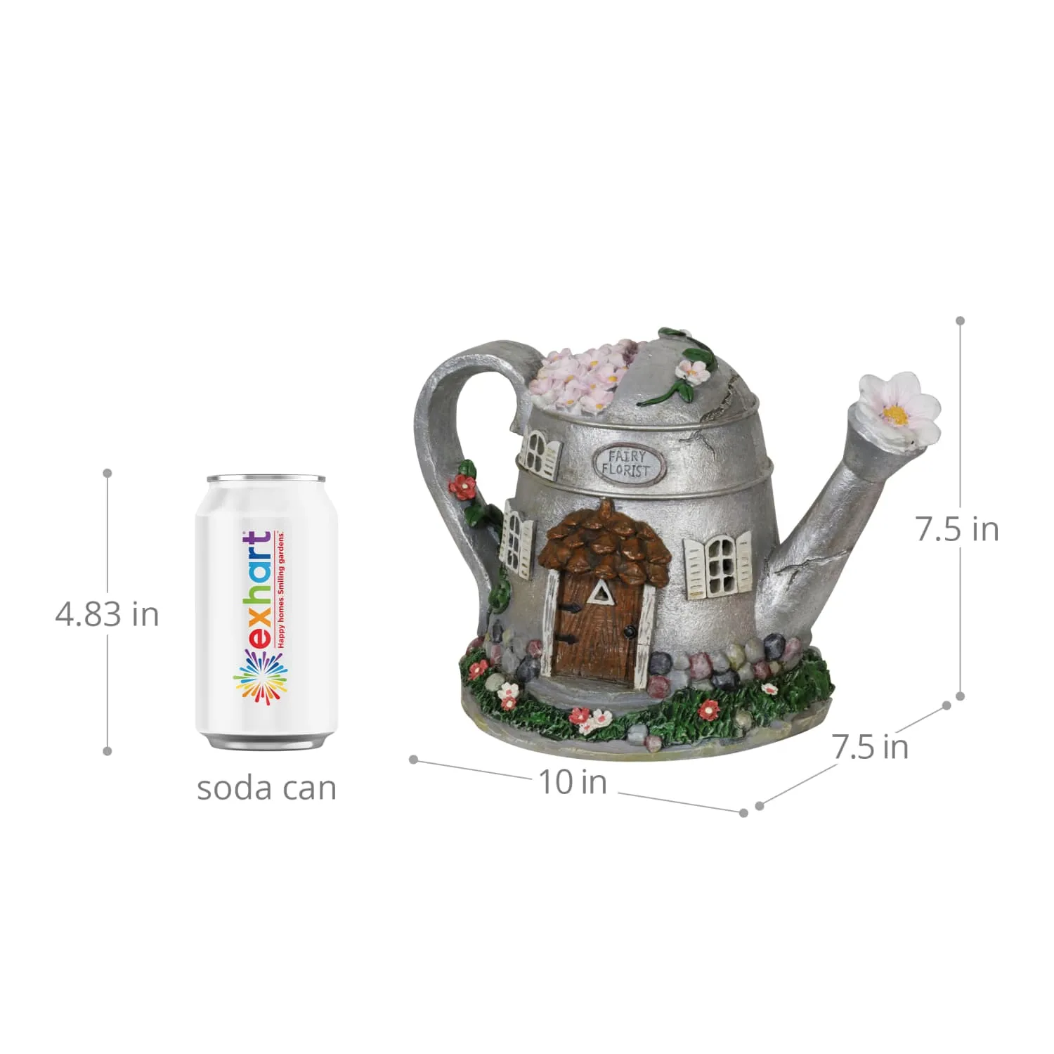 Solar Silver Tea Pot Fairy House Garden Statue, 7 Inch