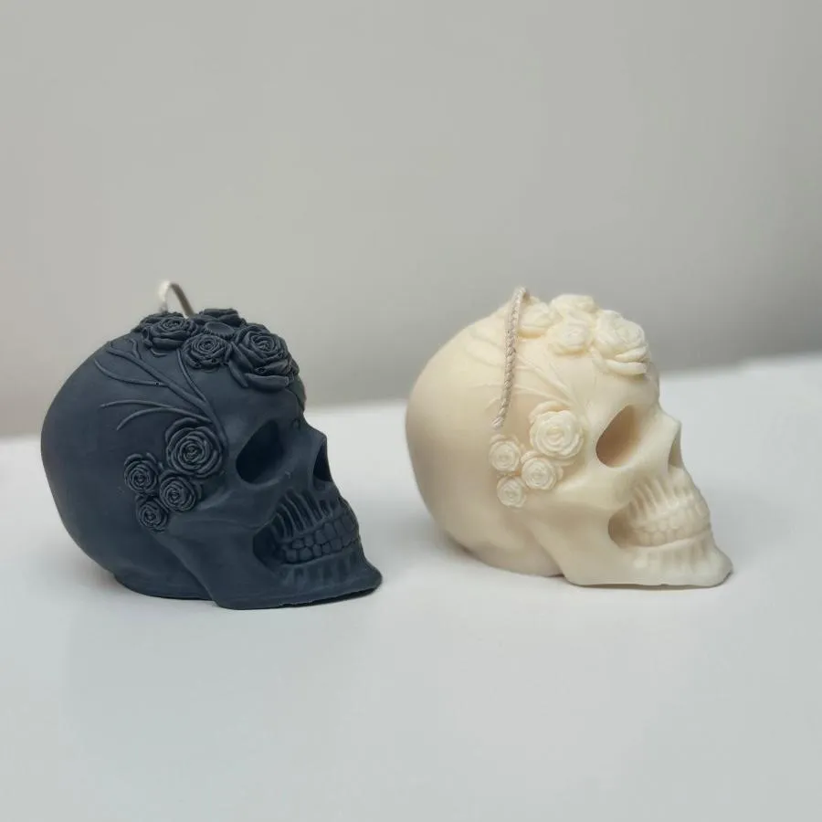 Spooky Halloween Floral Skull Candle Decor Ornaments