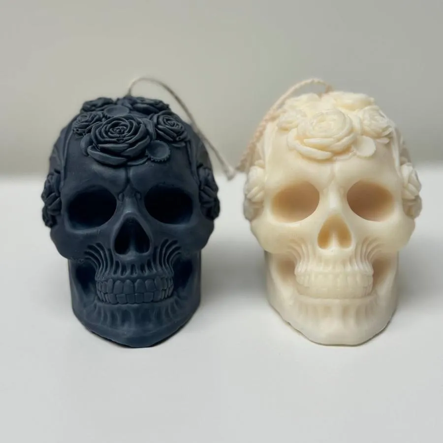 Spooky Halloween Floral Skull Candle Decor Ornaments