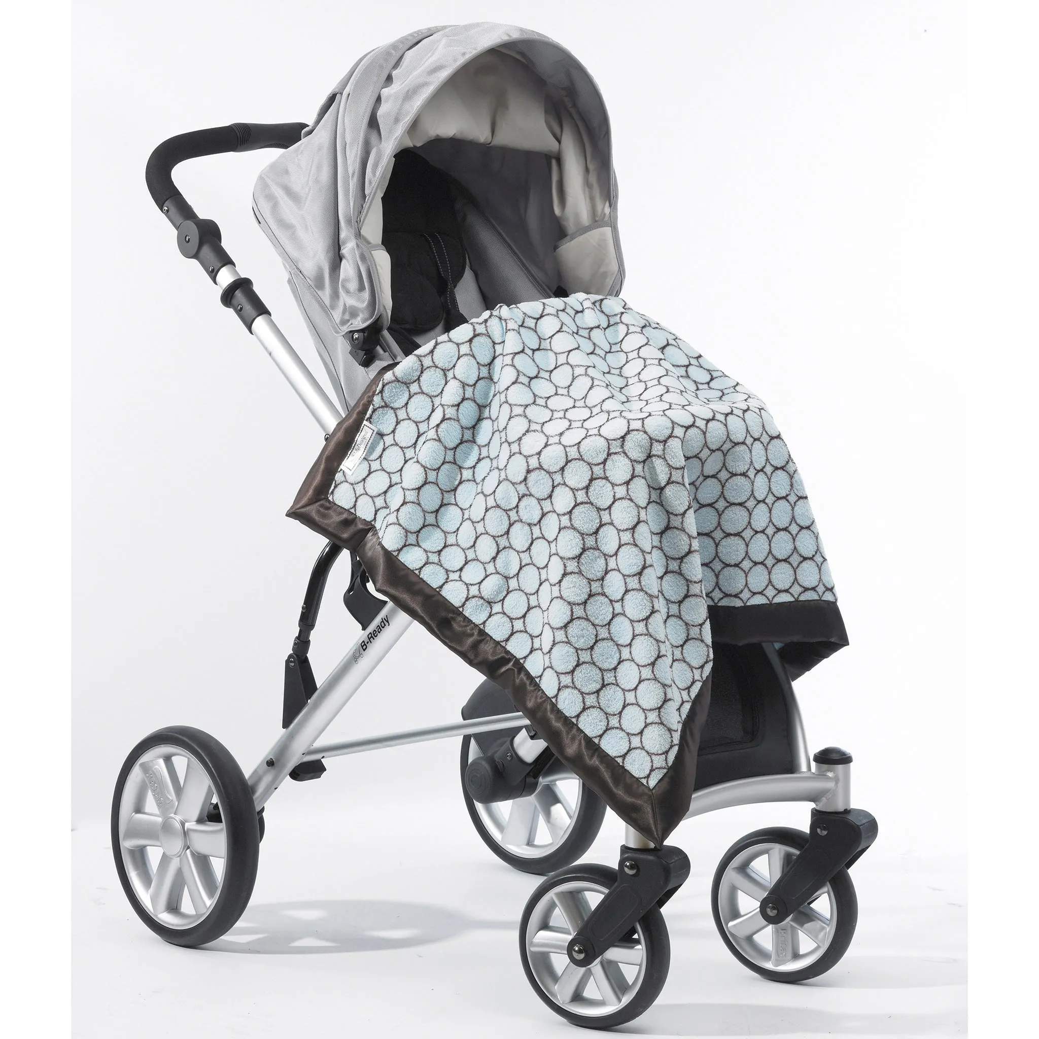 Stroller Blanket - Brown Mod Circles on Pastel Blue, Large, 30x40 inches
