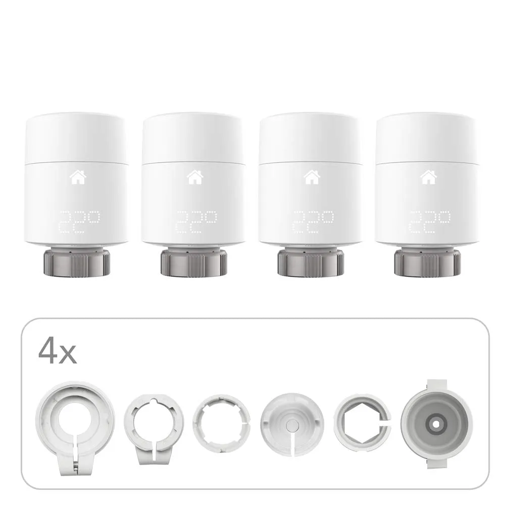 tado° Smart Radiator Thermostat (vertical mounting) - Quattro Pack, Add-ons for Multi-Room Control, intelligent heating control