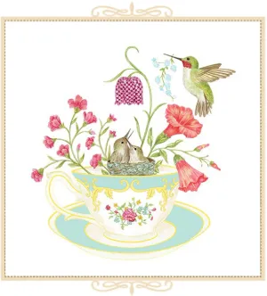 Teacup Hummingbird Tea Towel - Set of Two