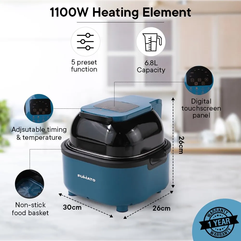 The Better Home FUMATO Aerochef Pro Air fryer With Digital Screen Panel 6.8L Blue & Stainless Steel Water Bottle 1 Litre Pack of 5 Black