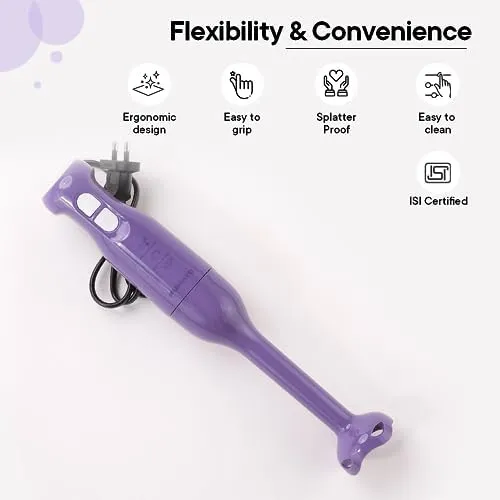 The Better Home FUMATO Turbo 250W Electric Hand Blender Purple & Stainless Steel Water Bottle 1 Litre Pack of 2 Purple
