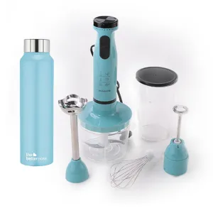 The Better Home FUMATO Turbo Pro 600W Electric Hand Blender 4-1 & Stainless Steel Water Bottle 1 Litre Light Blue