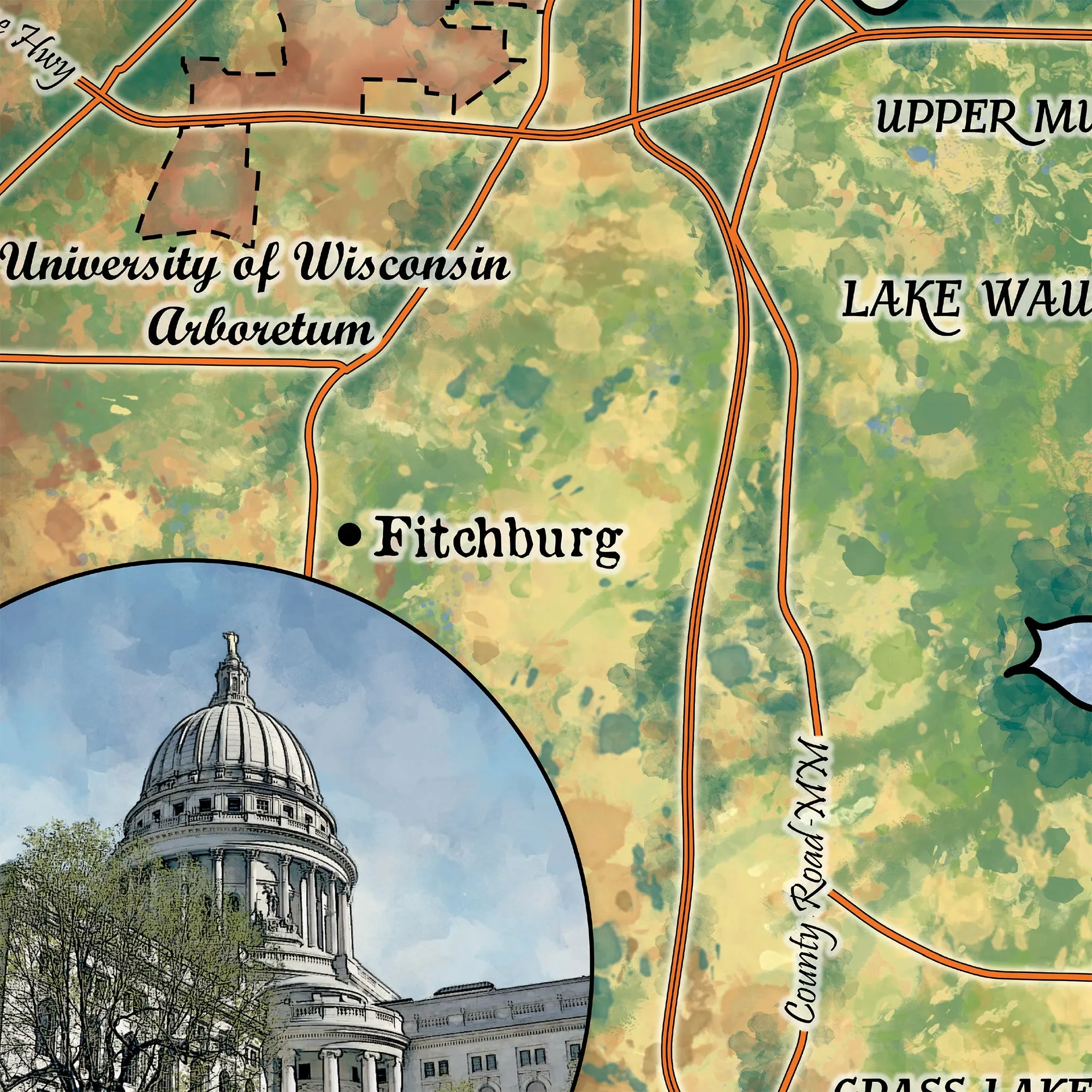 The Lakes of Madison Wisconsin Map Sherpa Fleece Blanket Double Stitched Edges Cozy Luxury Fluffy Super Soft 430 GSM Polyester Throw Blanket